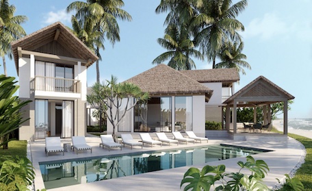 House with pool surrounded by palm trees